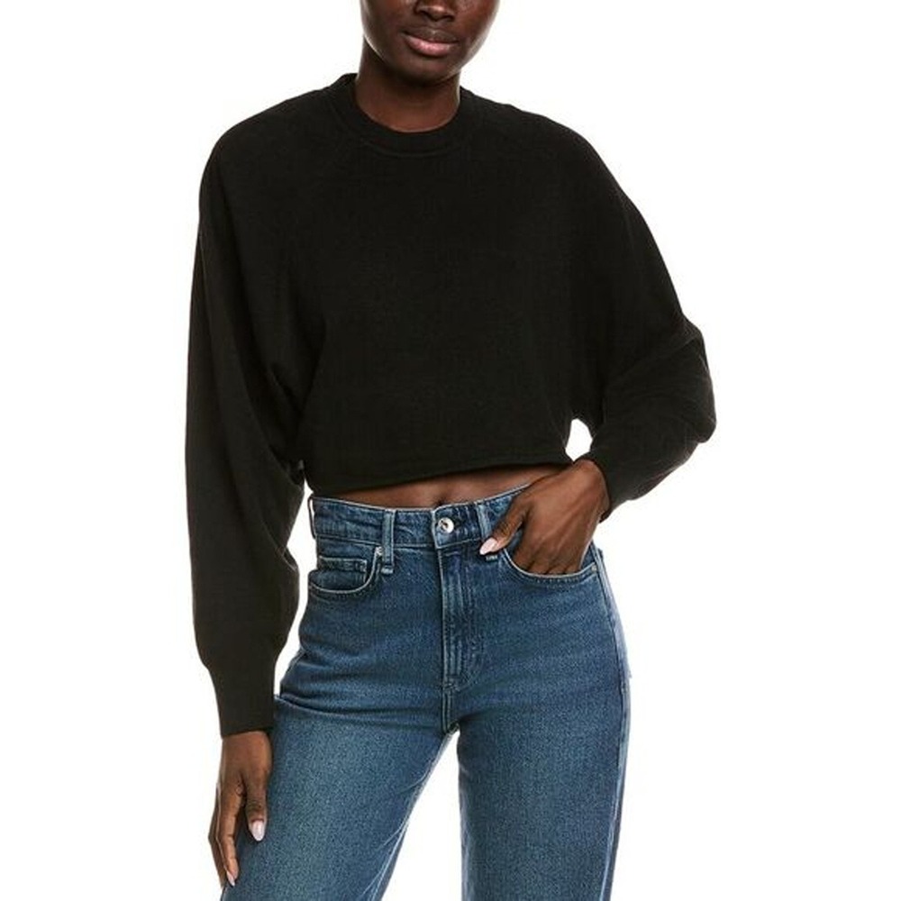 Industry Wool Blend Raglan Sleeve Crop Knit Relaxed Sweater Black Women M